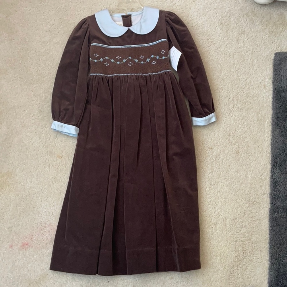NWT beautiful Strasburg brown and light blue velvet smocked dress
